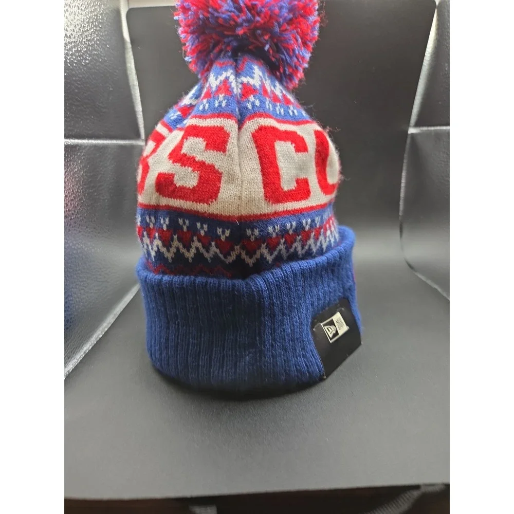 New Era Chicago Cubs MLB Pom Beanie Hat Mens OSFM Blue Red Knit Fair Isle Winter